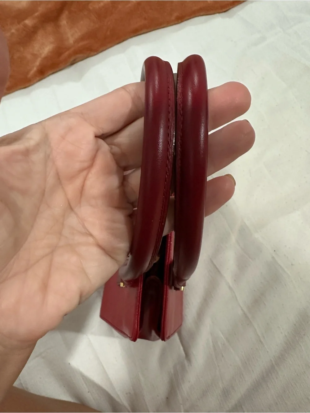 Burberry Red Leather Structured Satchel with Top Handles
